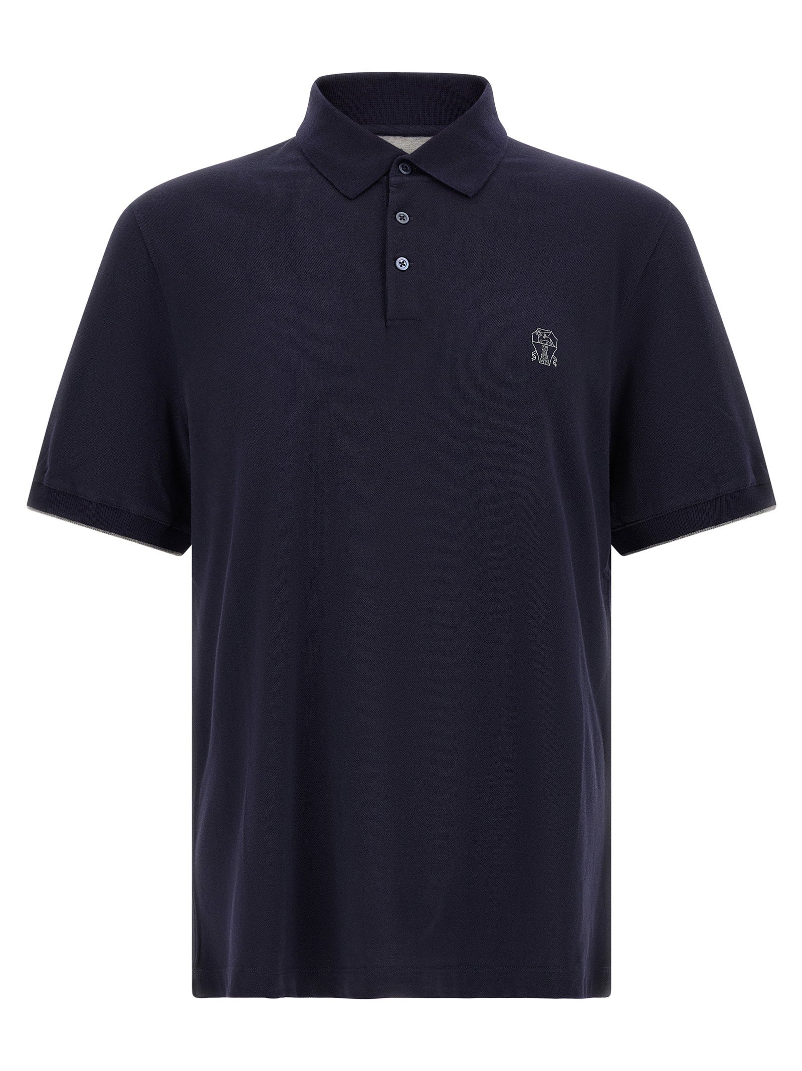 Brunello Cucinelli Logo-Embroidered Piqué Polo Shirt — Navy