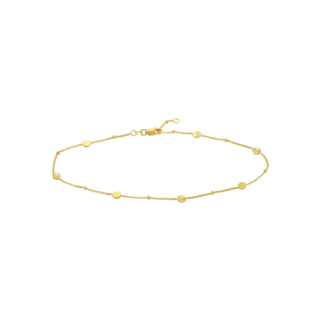 Fluted/Polished Hexagon Adjustable Anklet