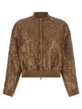 Brunello Cucinelli Sequin-Embroidered Silk Cardigan — Camel