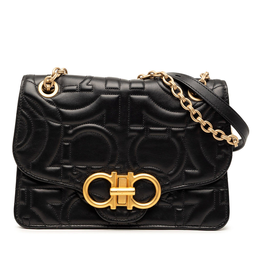 Quilted Leather Gancini Flap Shoulder Bag