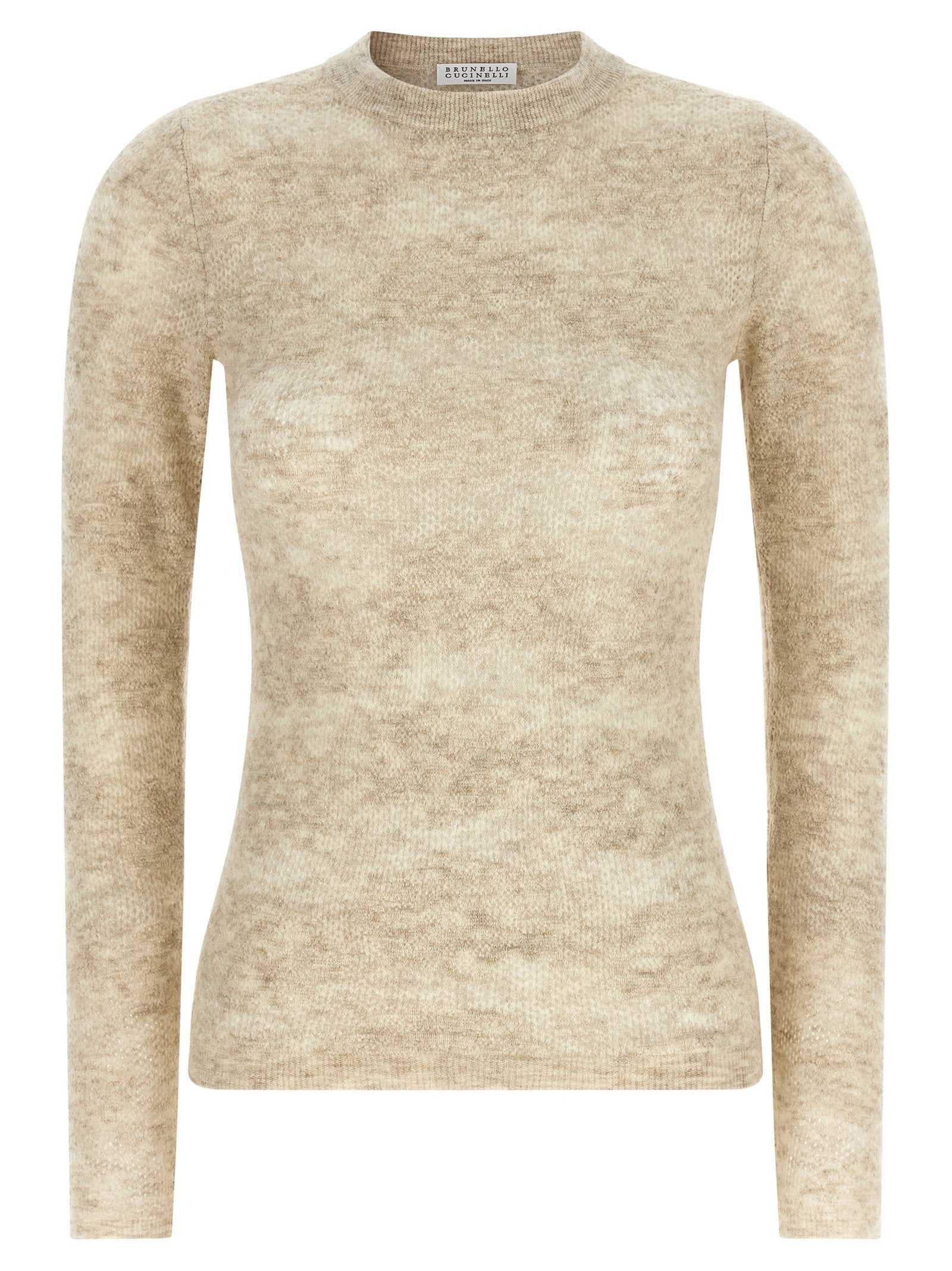 Brunello Cucinelli Perforated Silk and Alpaca Sweater — beige