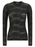 Brunello Cucinelli Perforated Floral Lace Sweater — Anthracite Grey