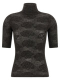 Brunello Cucinelli Openwork Turtleneck Sweater — Charcoal