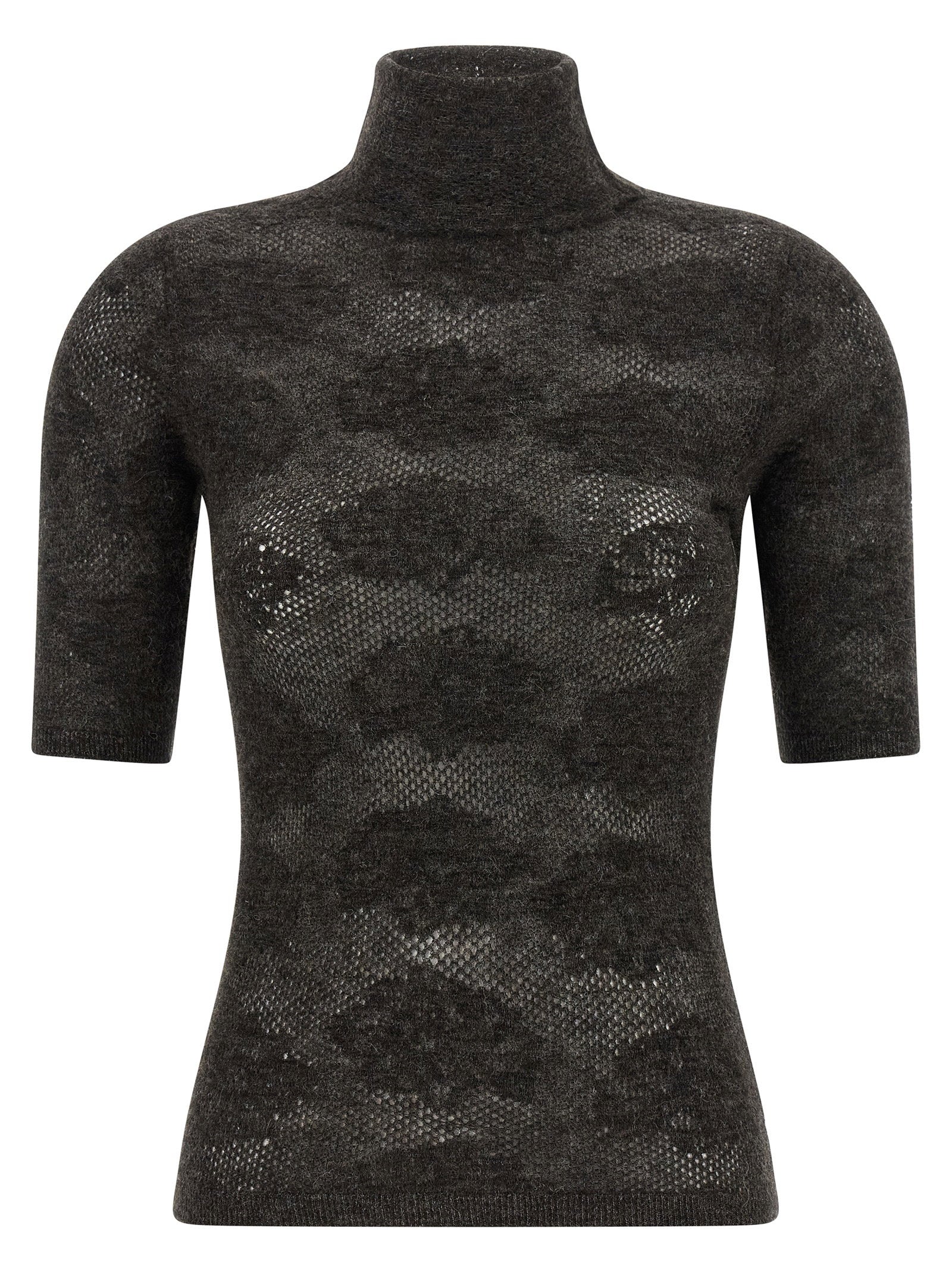 Brunello Cucinelli Openwork Turtleneck Sweater — Charcoal