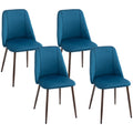Set of 4 Velvet Dining Chairs with Wood-Grain Steel Legs, Dark Blue
