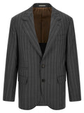 Brunello Cucinelli Pinstripe Virgin Wool Blazer — Charcoal