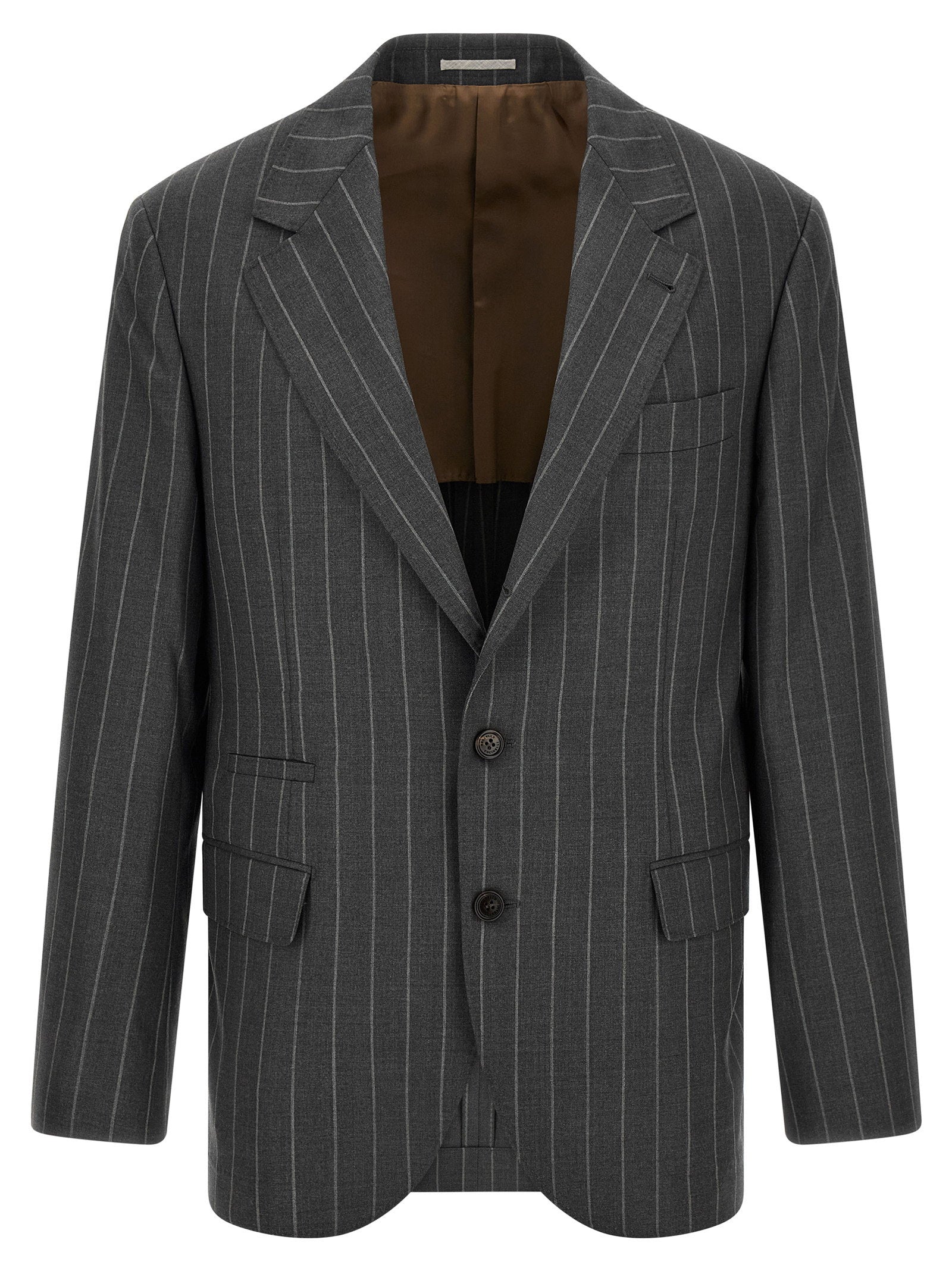 Brunello Cucinelli Pinstripe Virgin Wool Blazer — Charcoal