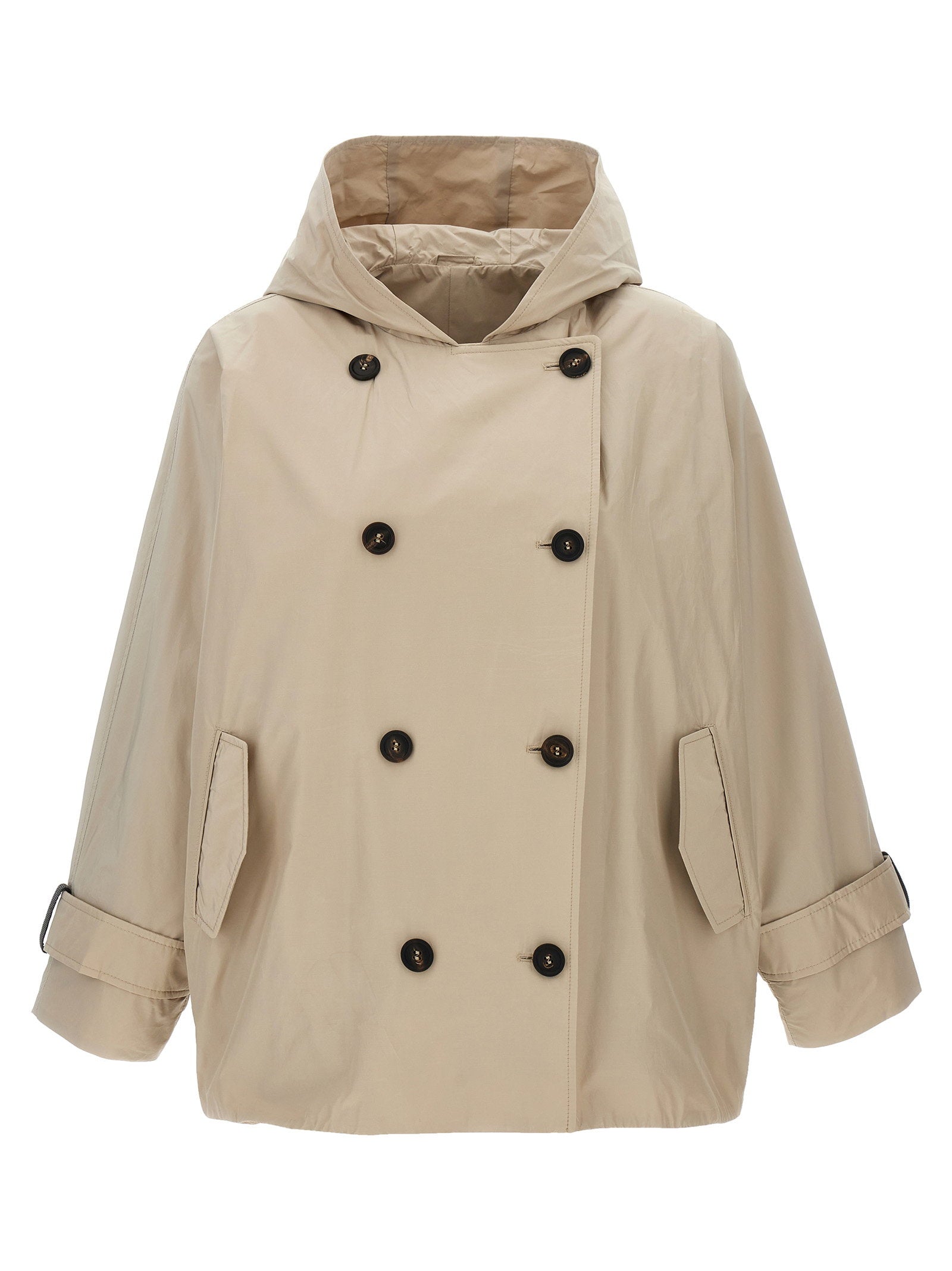 Brunello Cucinelli Water-Repellent Technical Fabric Coat — beige