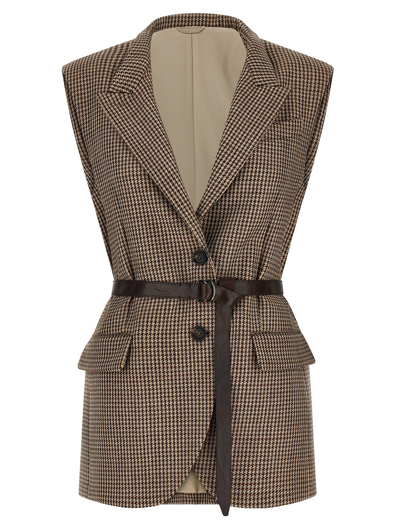 Brunello Cucinelli Houndstooth Virgin Wool Vest — Brown