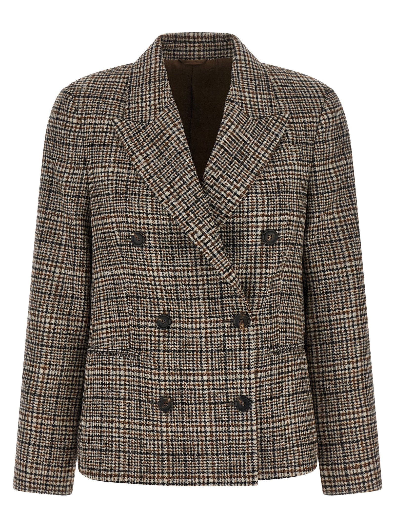 Brunello Cucinelli Double-Breasted Cashmere Blend Blazer — Brown