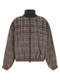 Brunello Cucinelli Sequin-Embellished Check Bomber Jacket — Brown