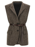Brunello Cucinelli Herringbone Virgin Wool Vest — Taupe