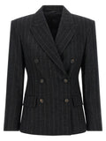 Brunello Cucinelli Pinstripe Virgin Wool-Cashmere Blazer — Charcoal