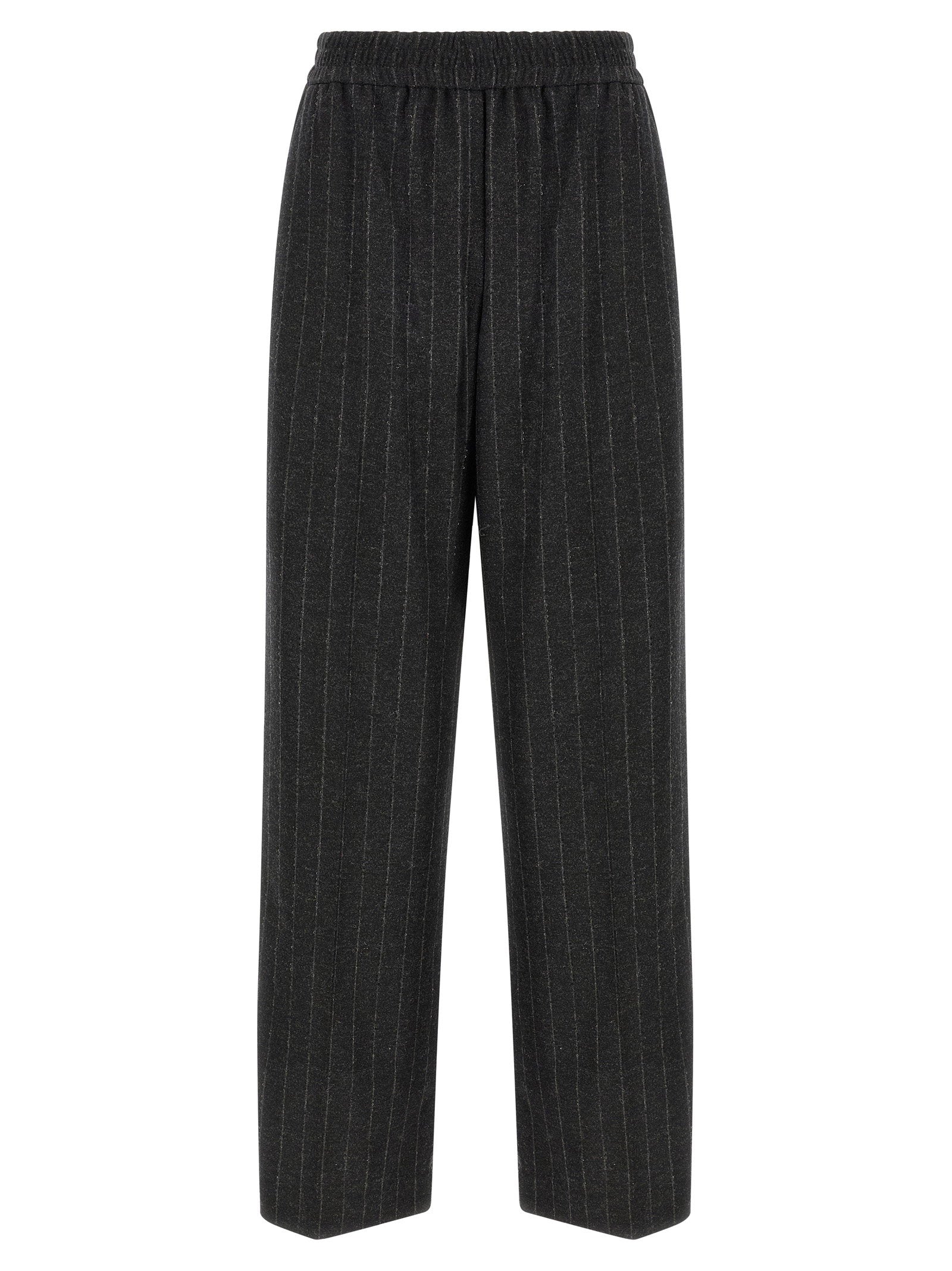 Brunello Cucinelli Micro-Sequin Pinstripe Trousers — Charcoal