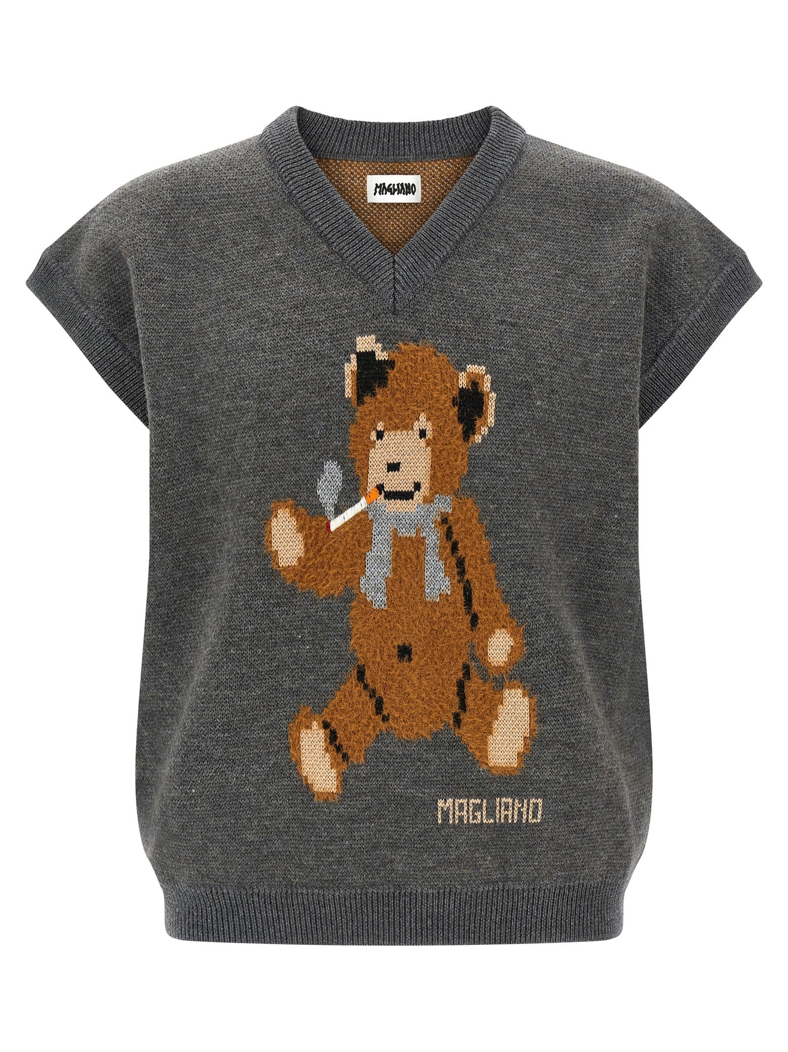 Magliano Teddy Bear Jacquard Knit Vest — Charcoal