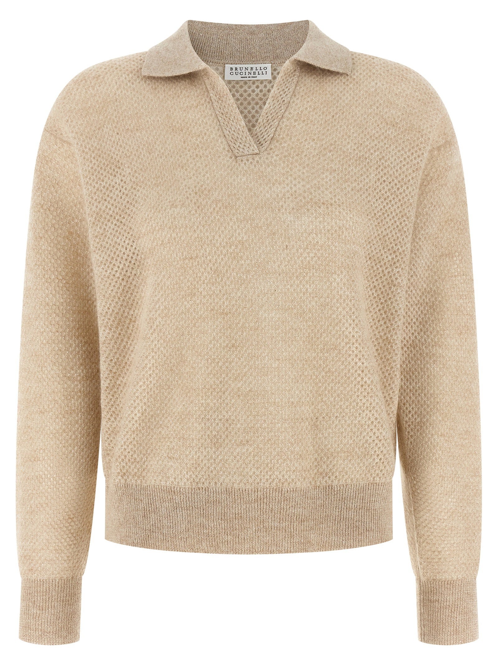 Brunello Cucinelli Mohair and Wool Waffle-Knit Polo — Beige