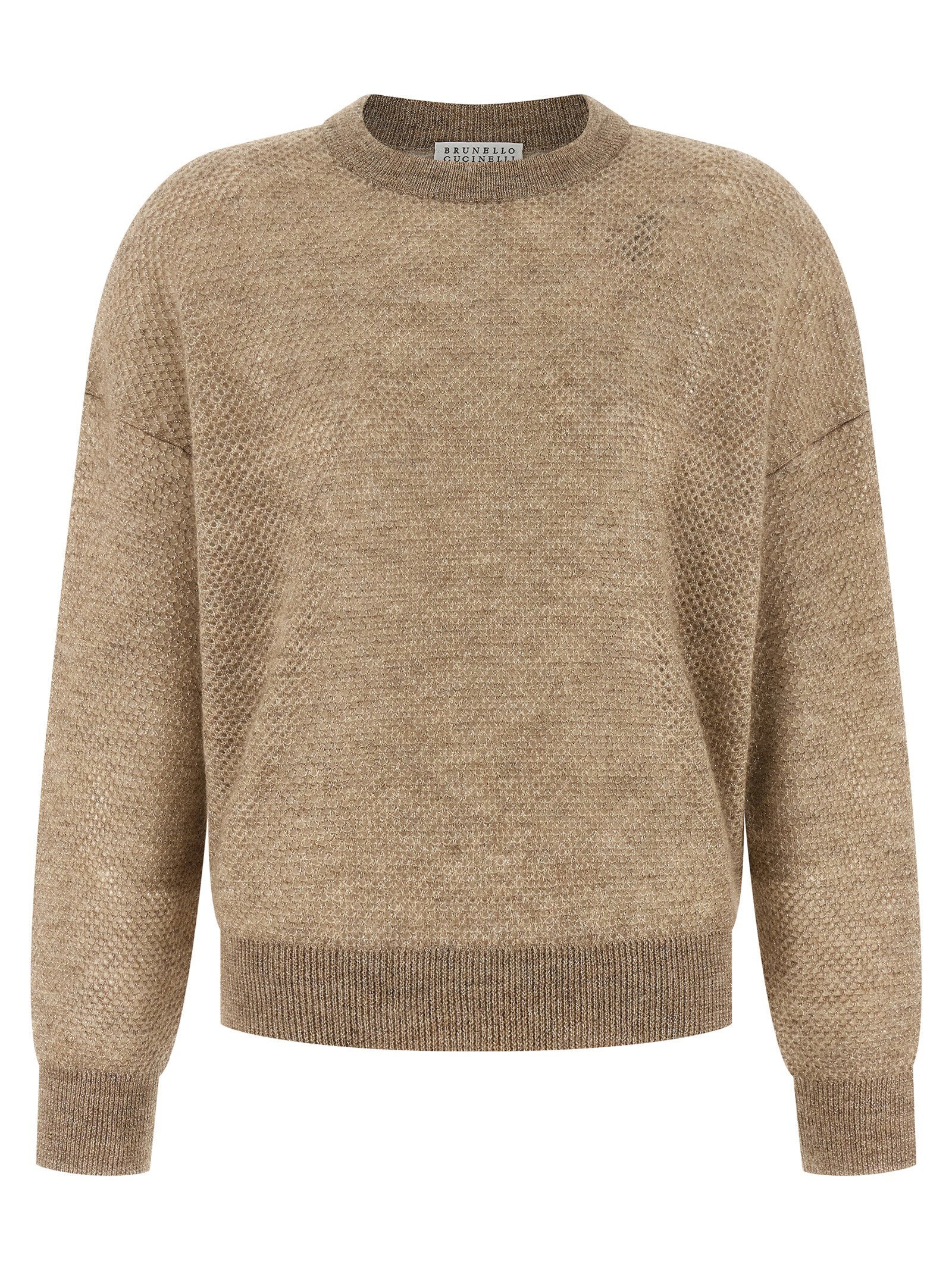 Brunello Cucinelli Waffle Knit Mohair Wool Sweater — Beige