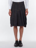 Thom Browne Pleated Japanese Selvedge Denim Skirt — Navy