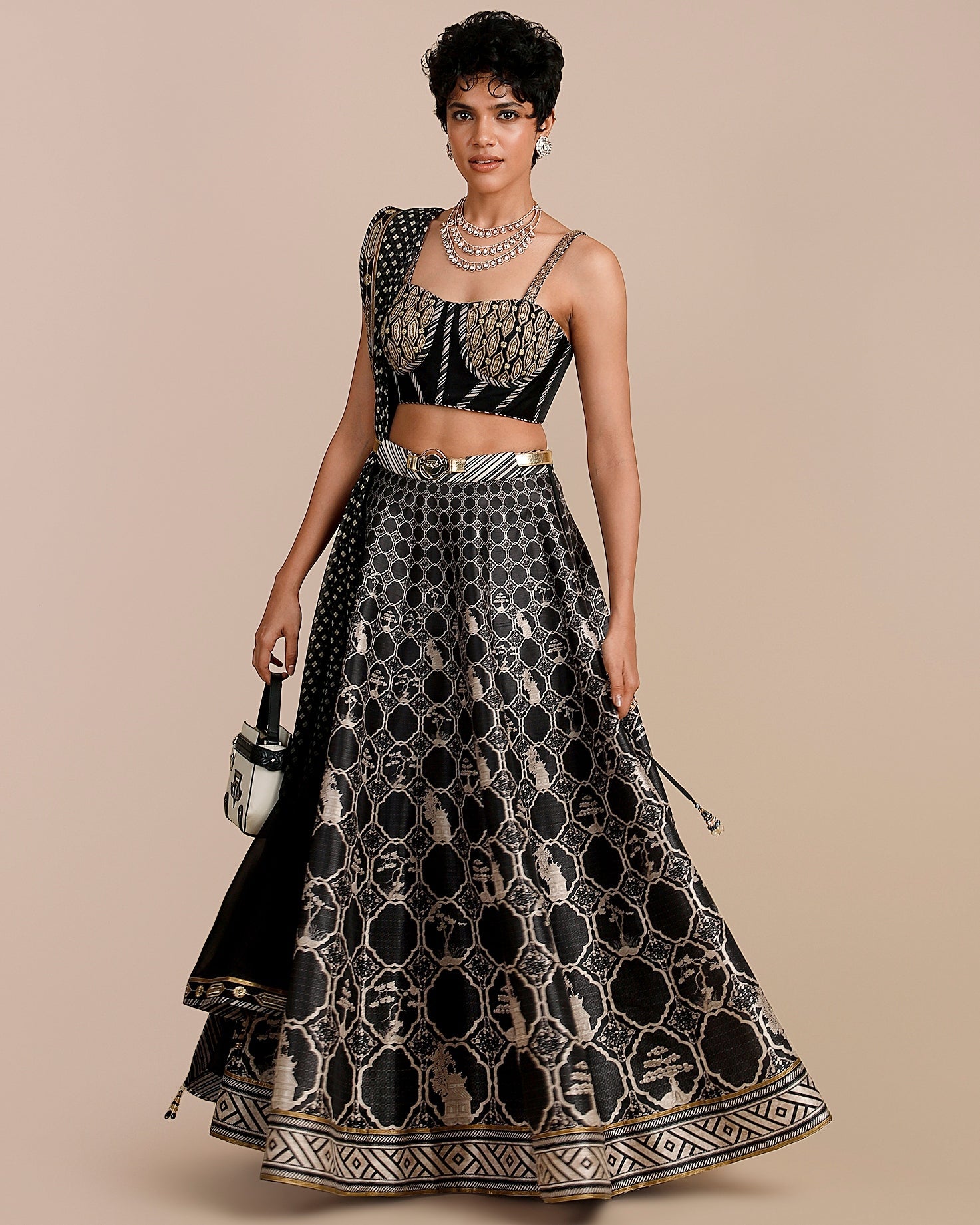 Black - Pearl Ivory Skirt Set By KYNAH, Luxury Indian Fashion & Bridal Wear