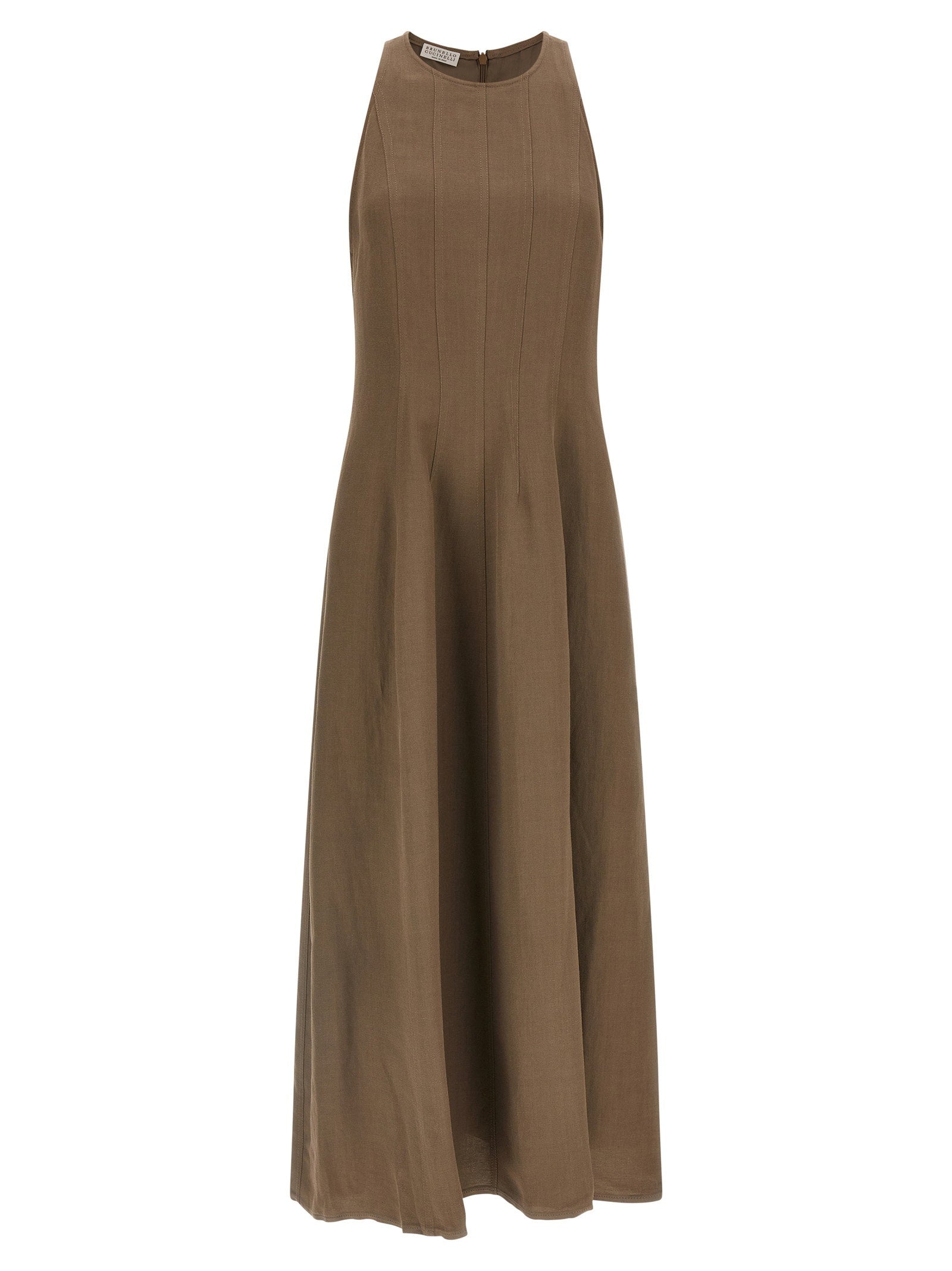 Brunello Cucinelli Viscose-Linen A-Line Dress — Taupe