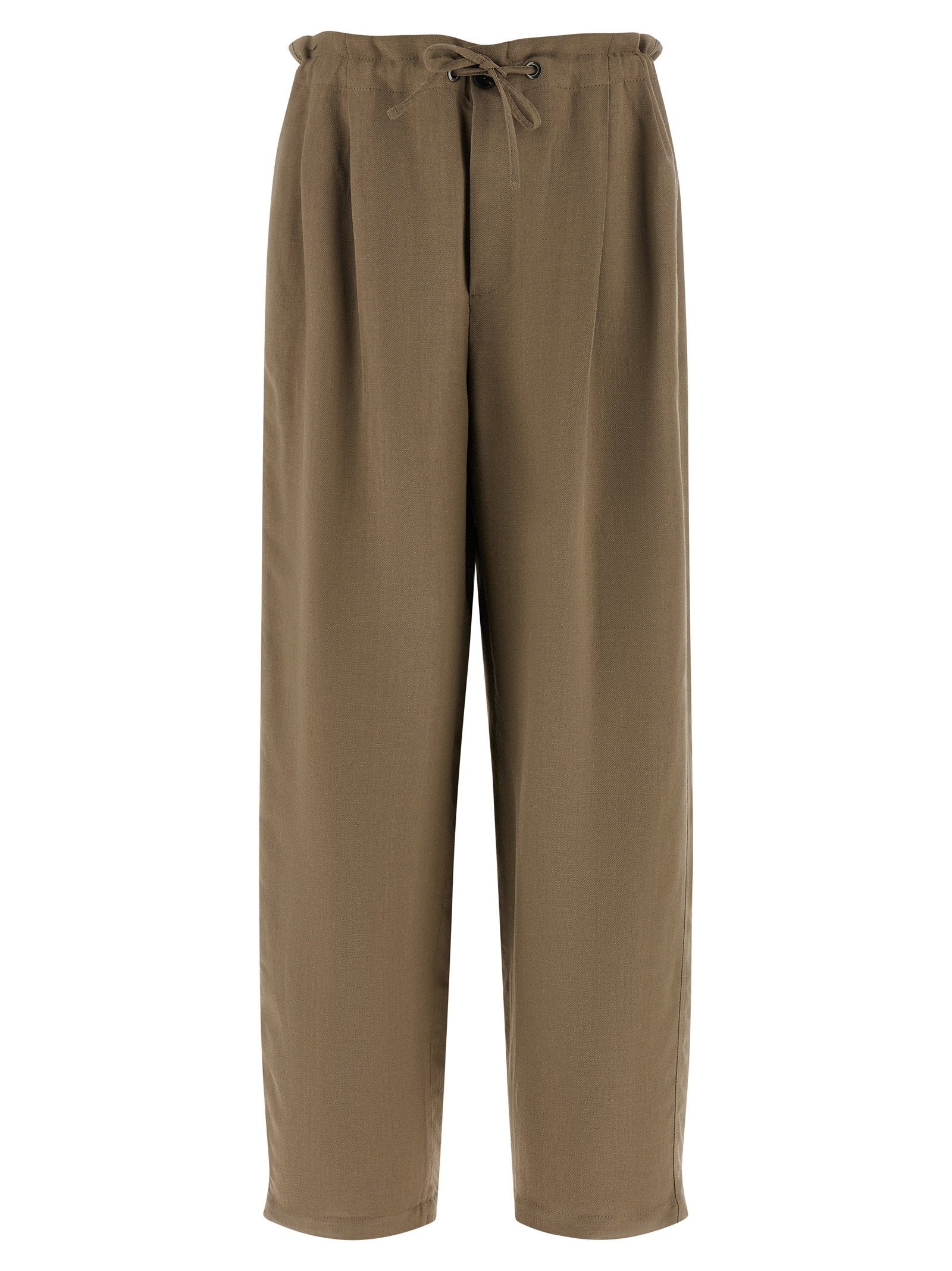 Brunello Cucinelli Viscose Linen Tailored Track Trousers — Taupe