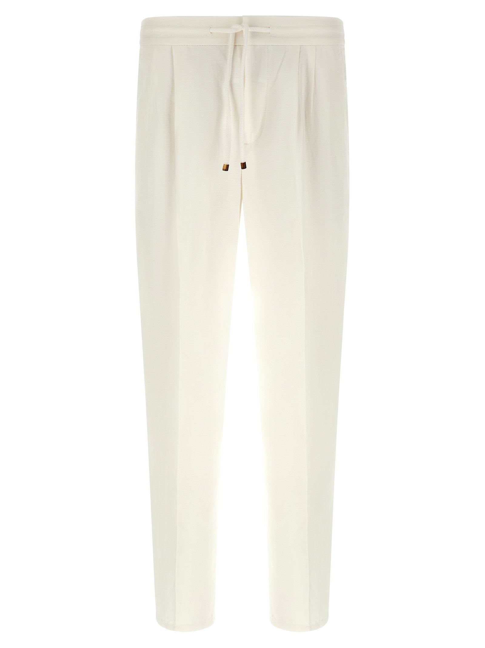 Brunello Cucinelli Linen-Cotton Blend Trousers — Cream
