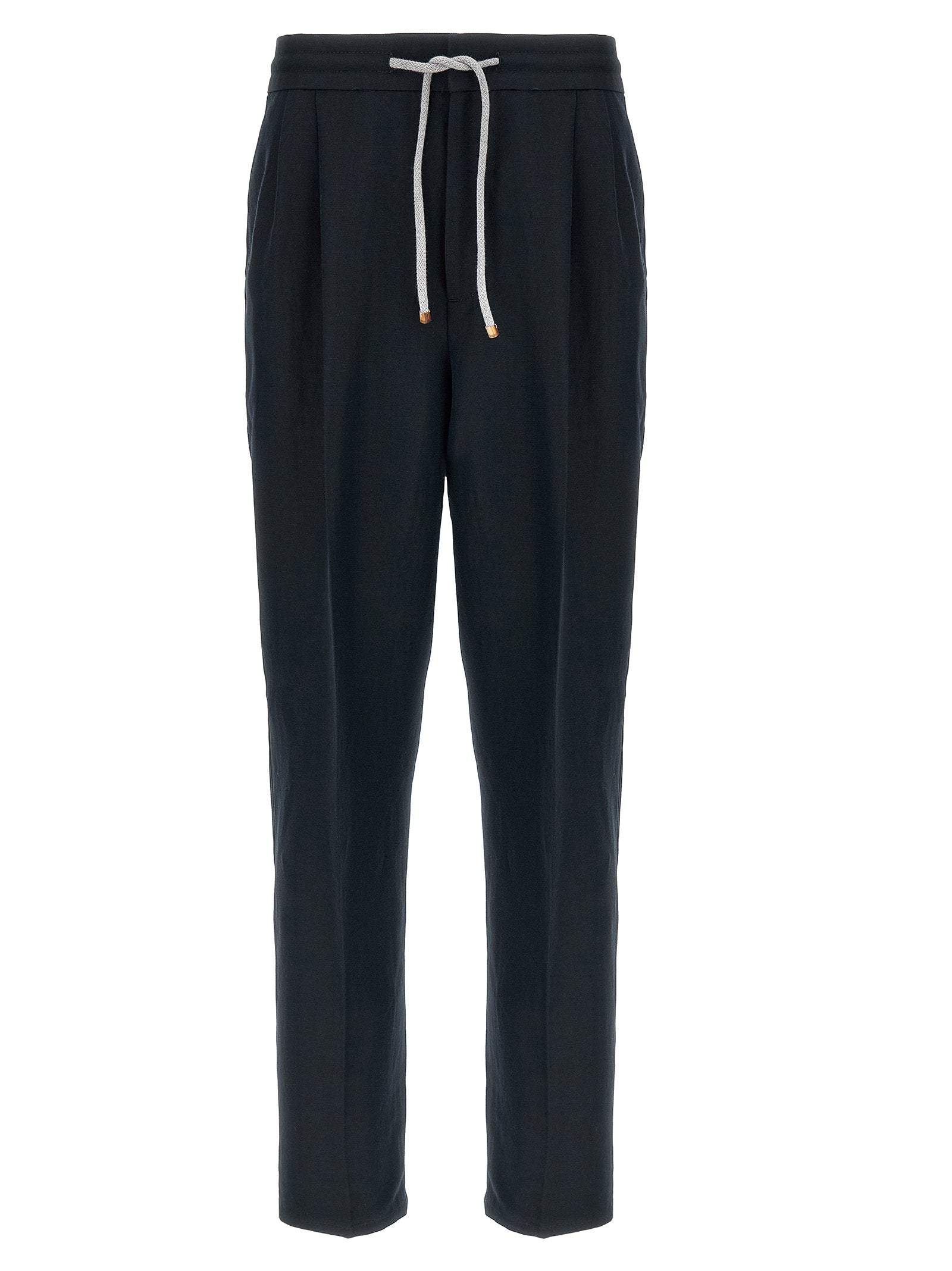 Brunello Cucinelli Linen-Blend Trousers — Black