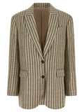 Brunello Cucinelli Striped Linen Blend Blazer — Beige