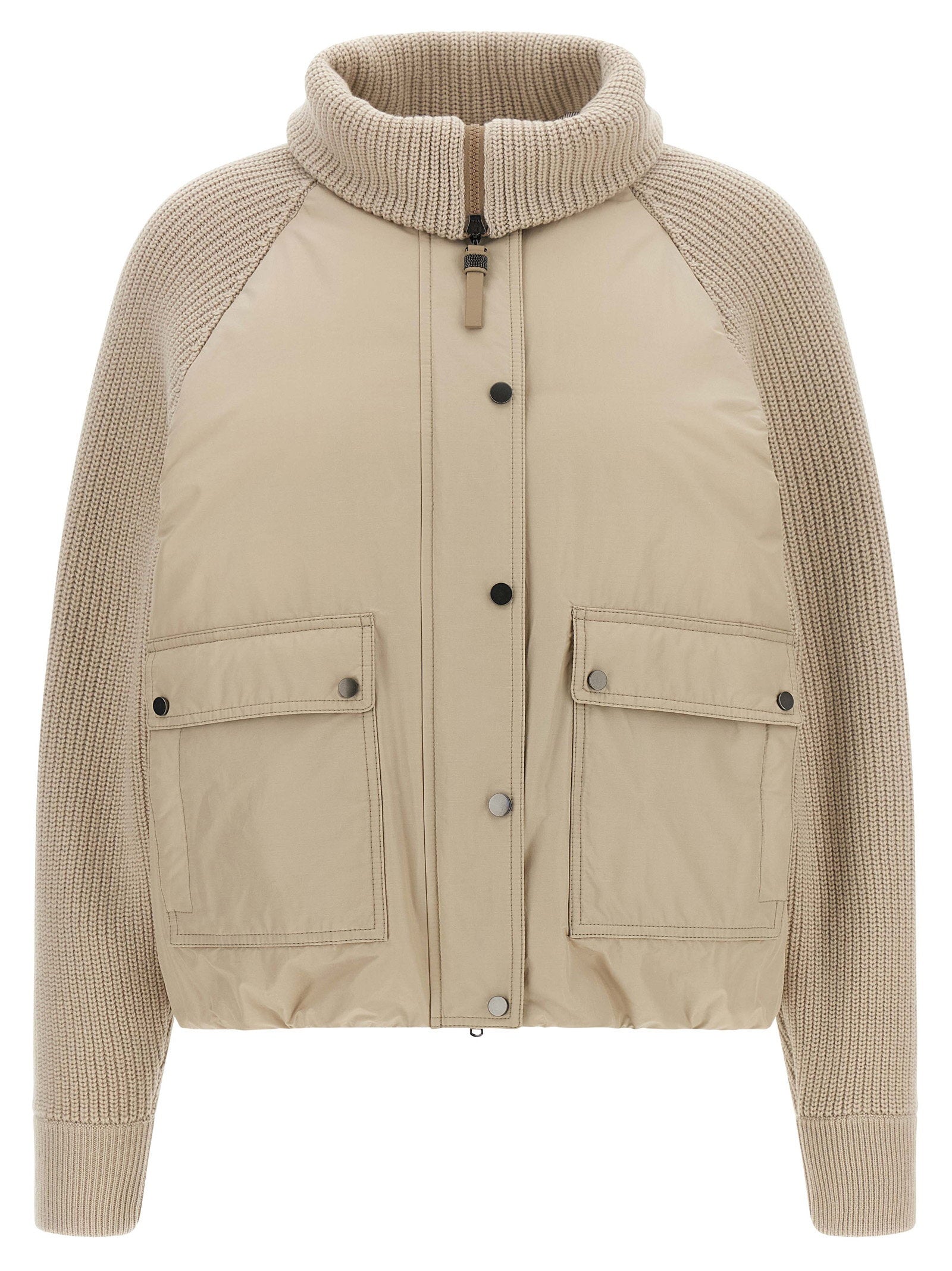 Brunello Cucinelli Knit Insert Down Jacket — Cream