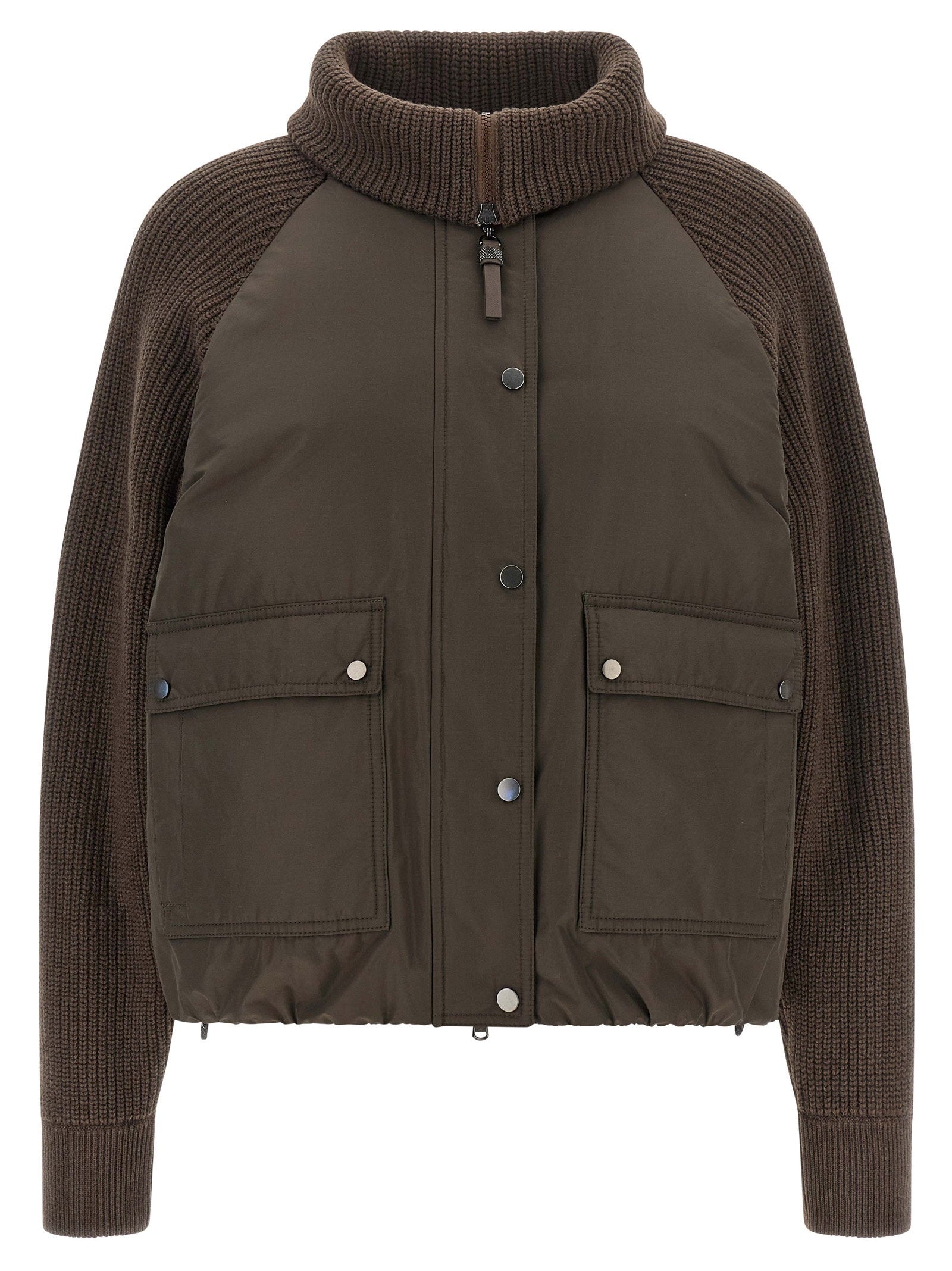 Brunello Cucinelli Knit Insert Down Jacket — Brown