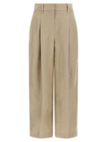 Brunello Cucinelli Linen Wide-Leg Trousers — beige