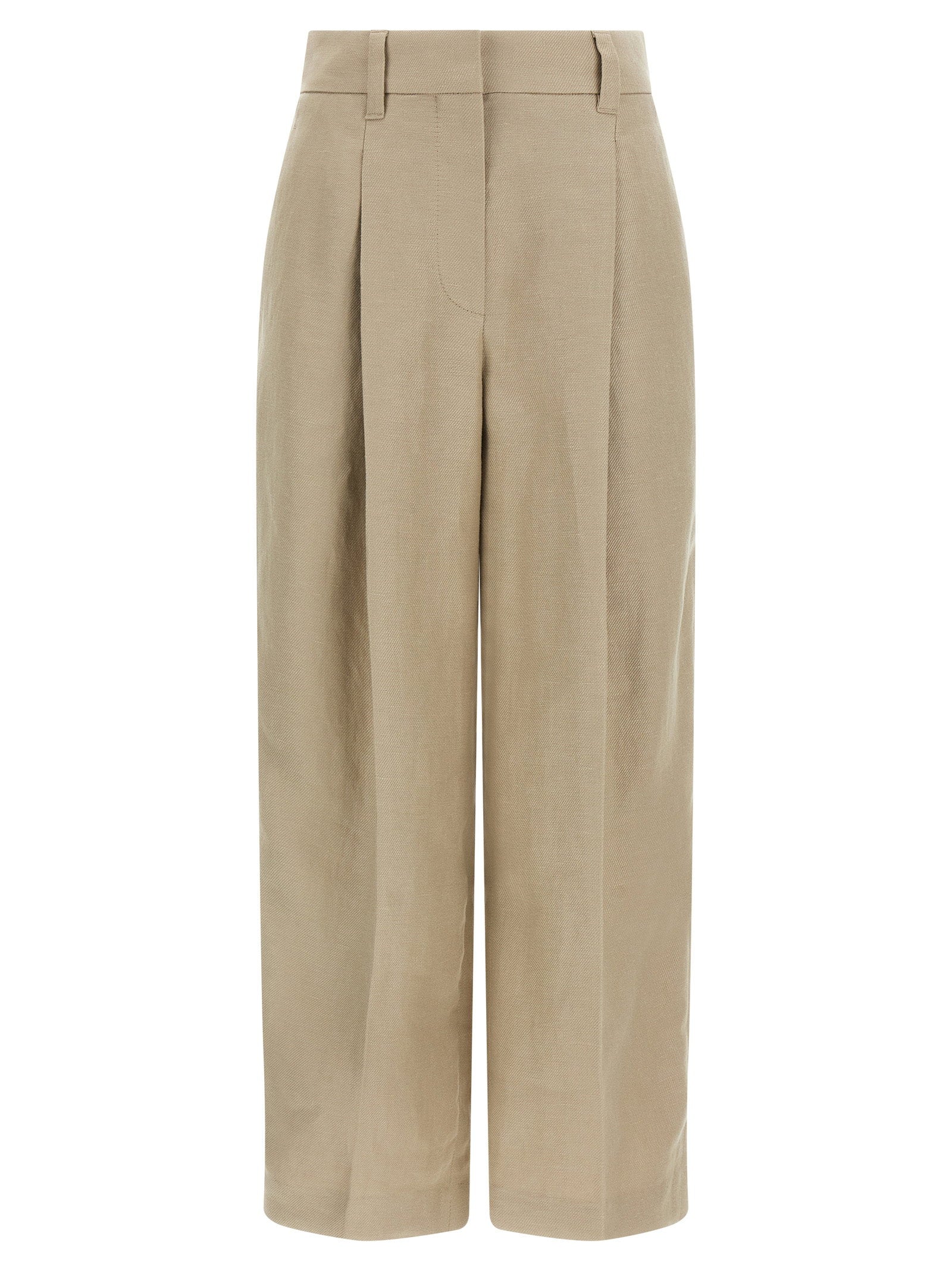 Brunello Cucinelli Linen Wide-Leg Trousers — beige