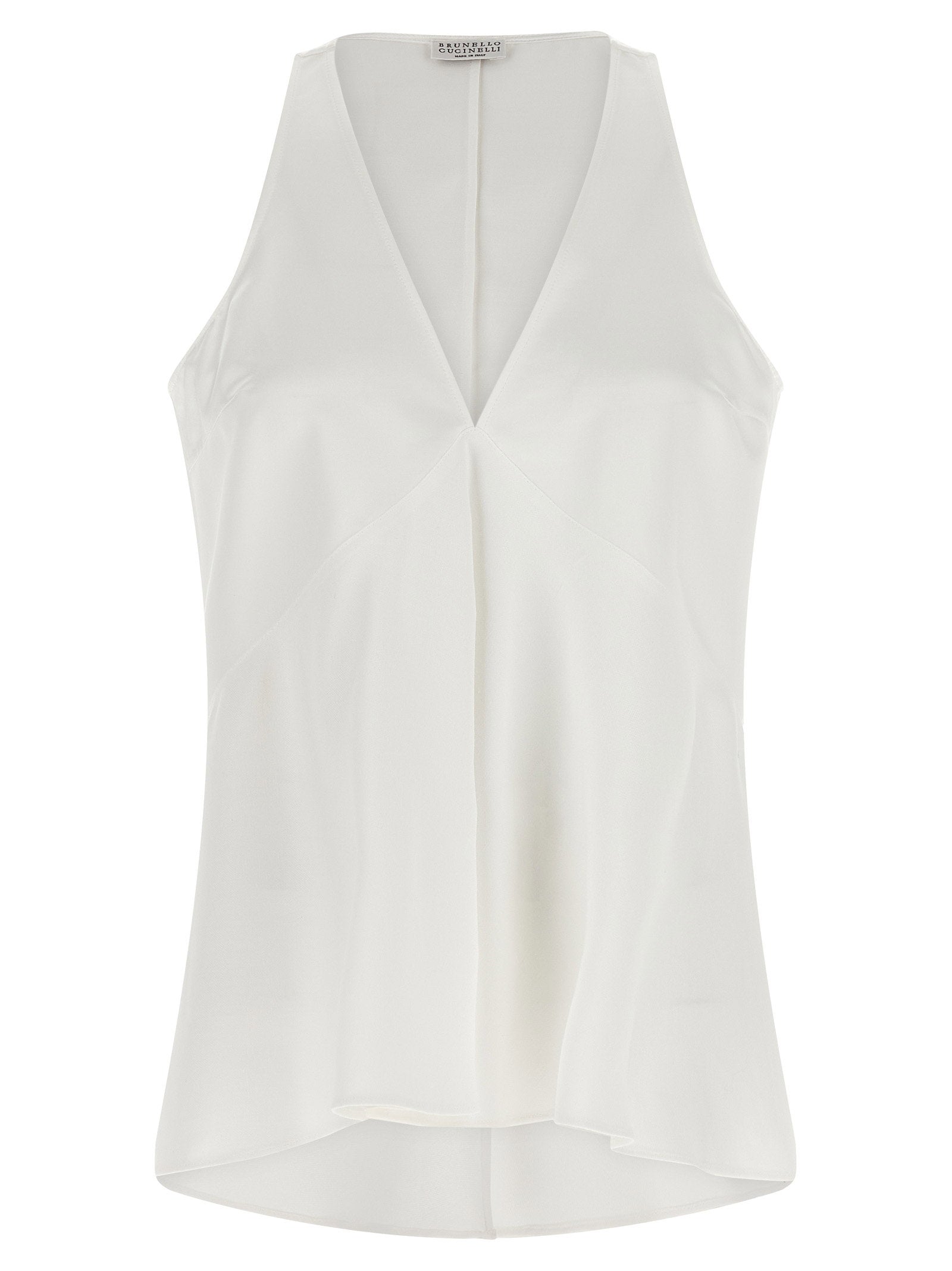 Brunello Cucinelli Cotton-Silk Satin Tank Top — White