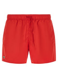 Lacoste Logo-Embroidered Swim Shorts — Red