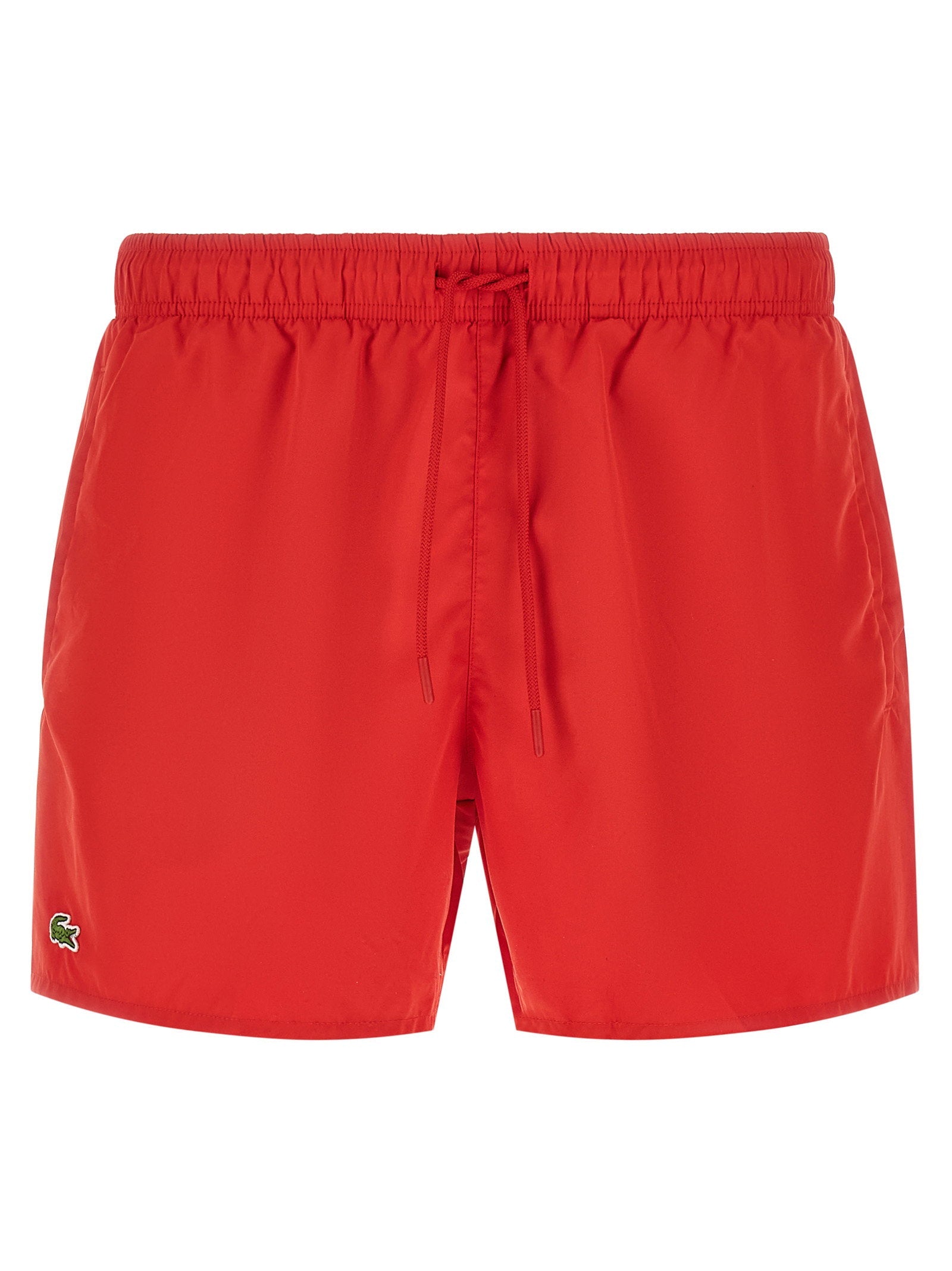 Lacoste Logo-Embroidered Swim Shorts — Red