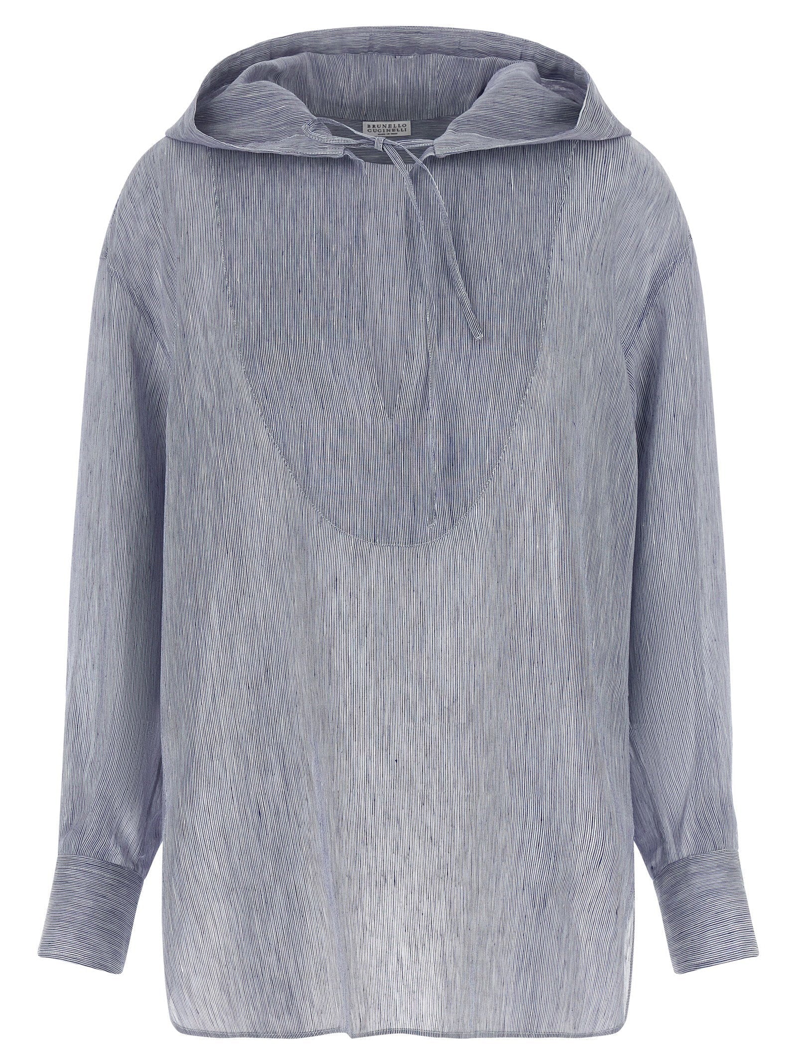 Brunello Cucinelli Felpa con cappuccio in misto lino e seta — Blu