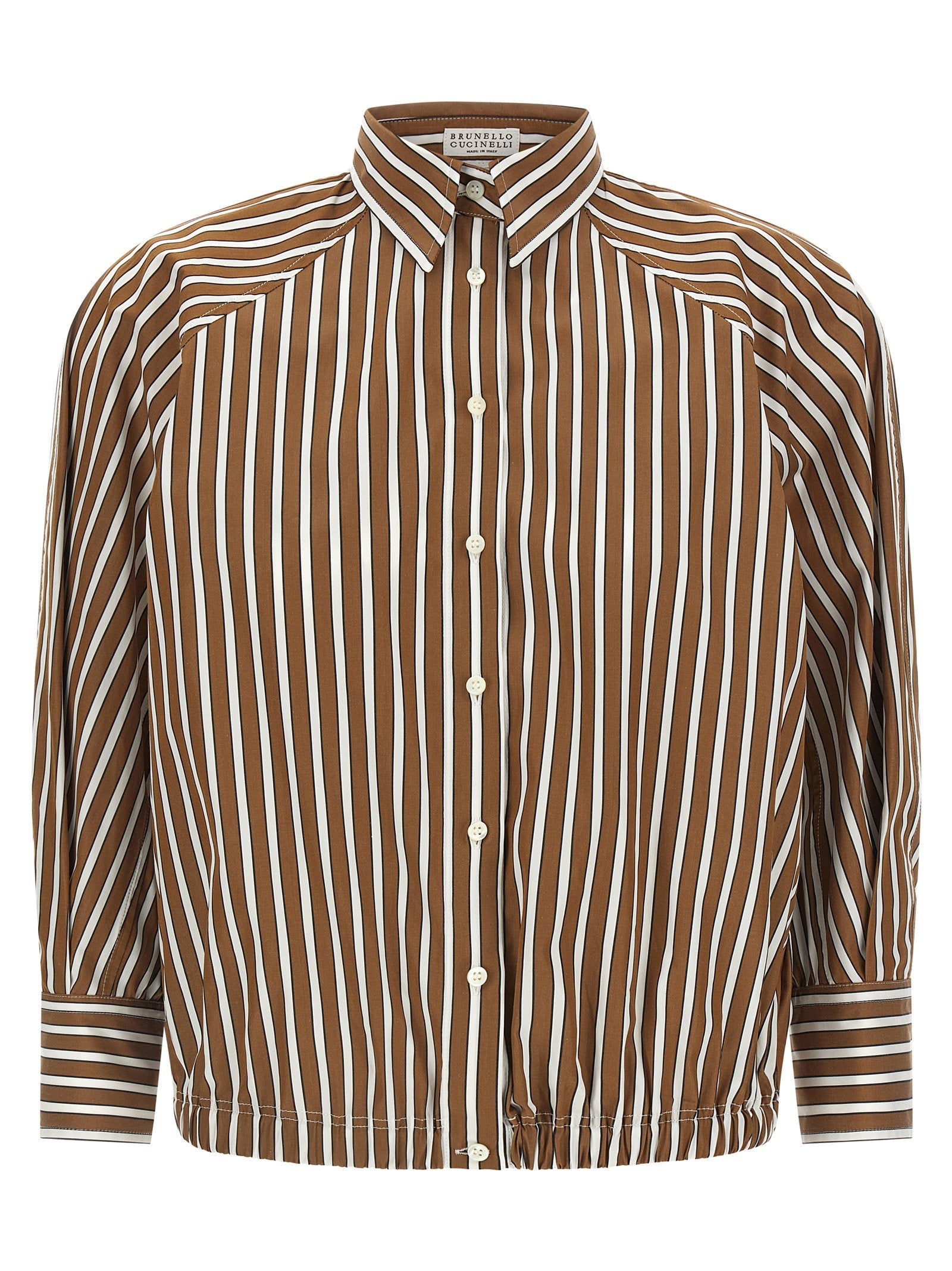 Brunello Cucinelli Shadow-Striped Cotton Poplin Shirt — Brown