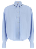 Brunello Cucinelli Shiny Trim Pointed Collar Shirt — Light Blue