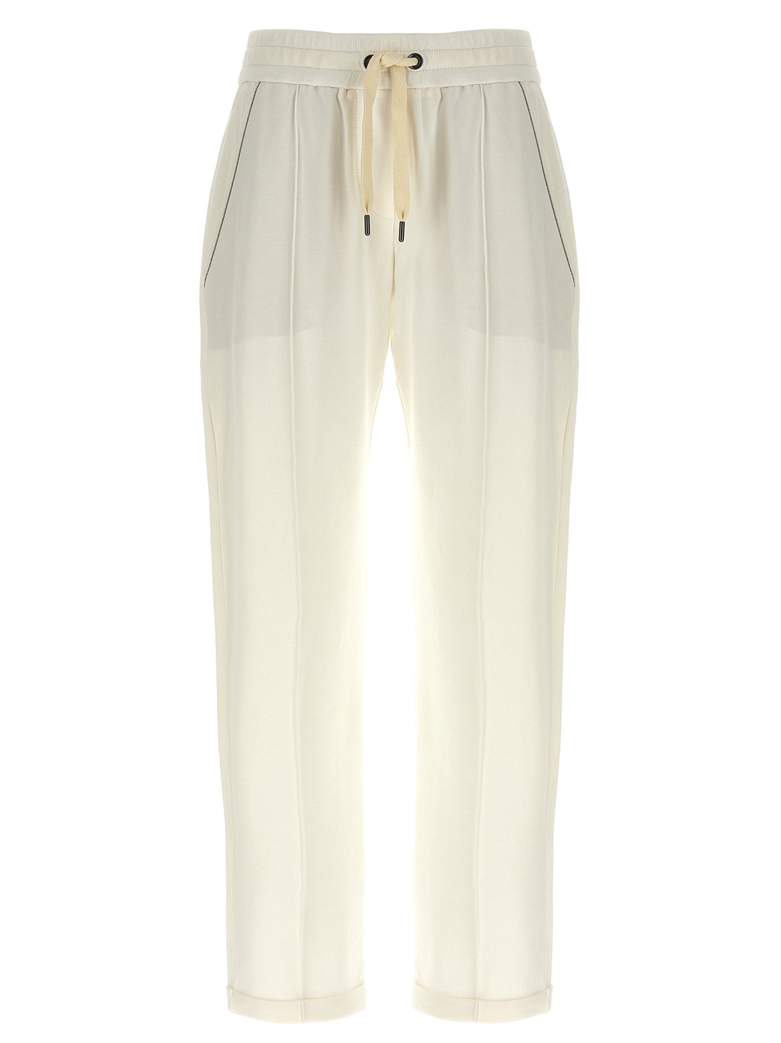 Brunello Cucinelli Monile-Trimmed Cotton Joggers — Cream