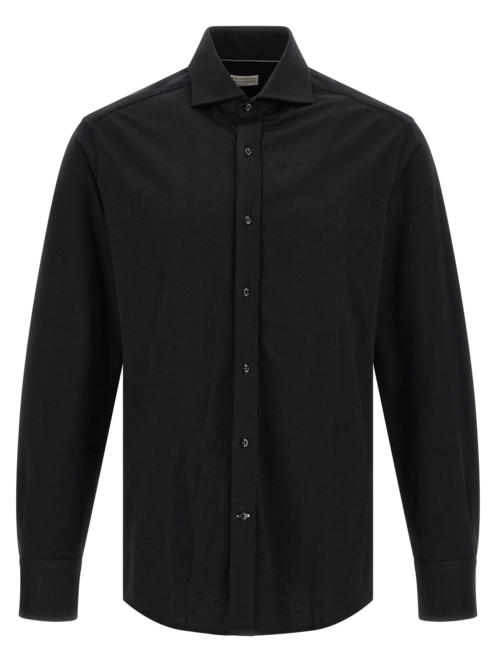 Brunello Cucinelli Cotton Piquet French Collar Shirt — Black