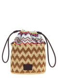 Missoni Zigzag Braided Raffia Bucket Bag — Beige