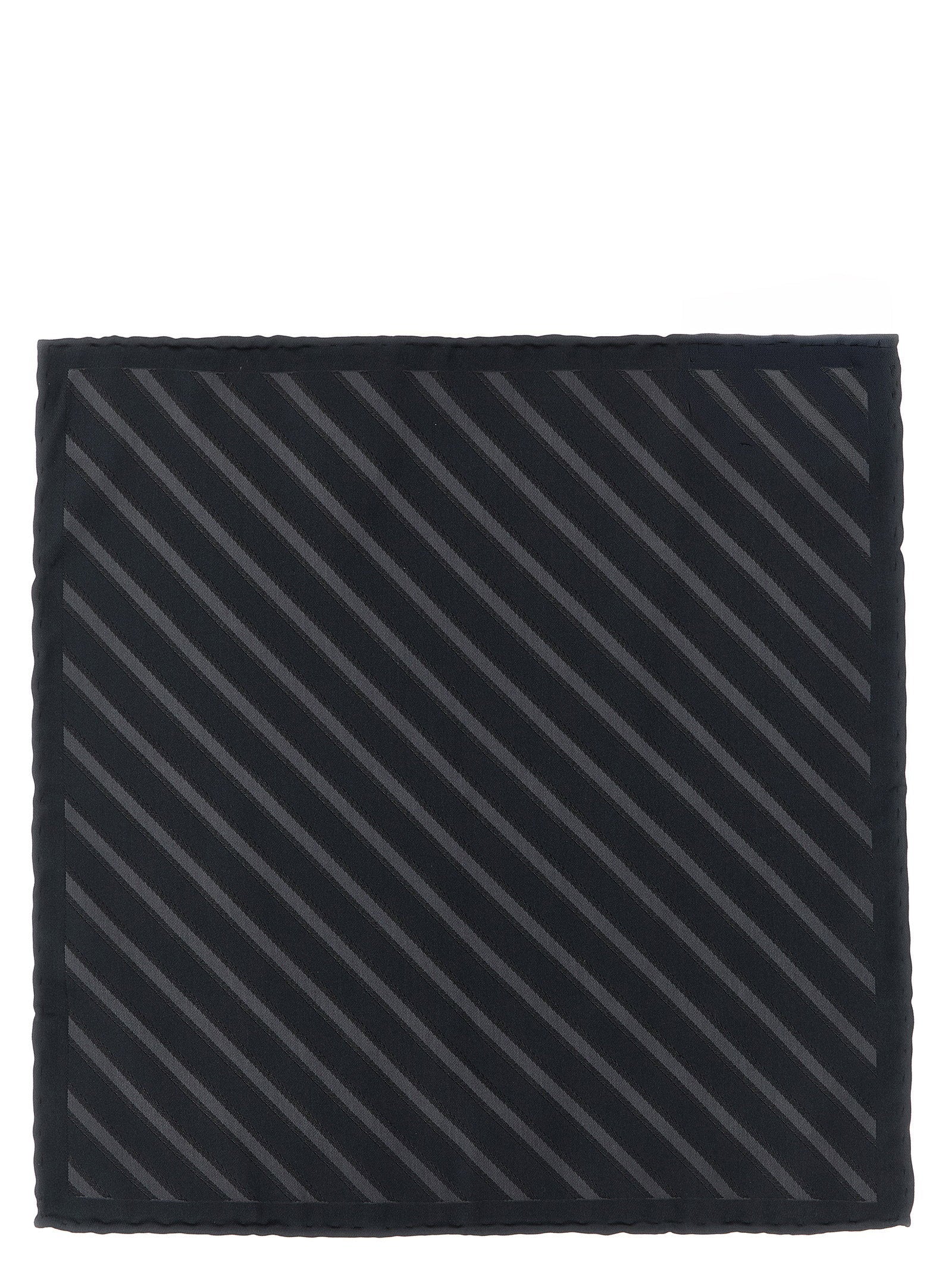 Brunello Cucinelli Regimental Striped Silk Pocket Square — Black