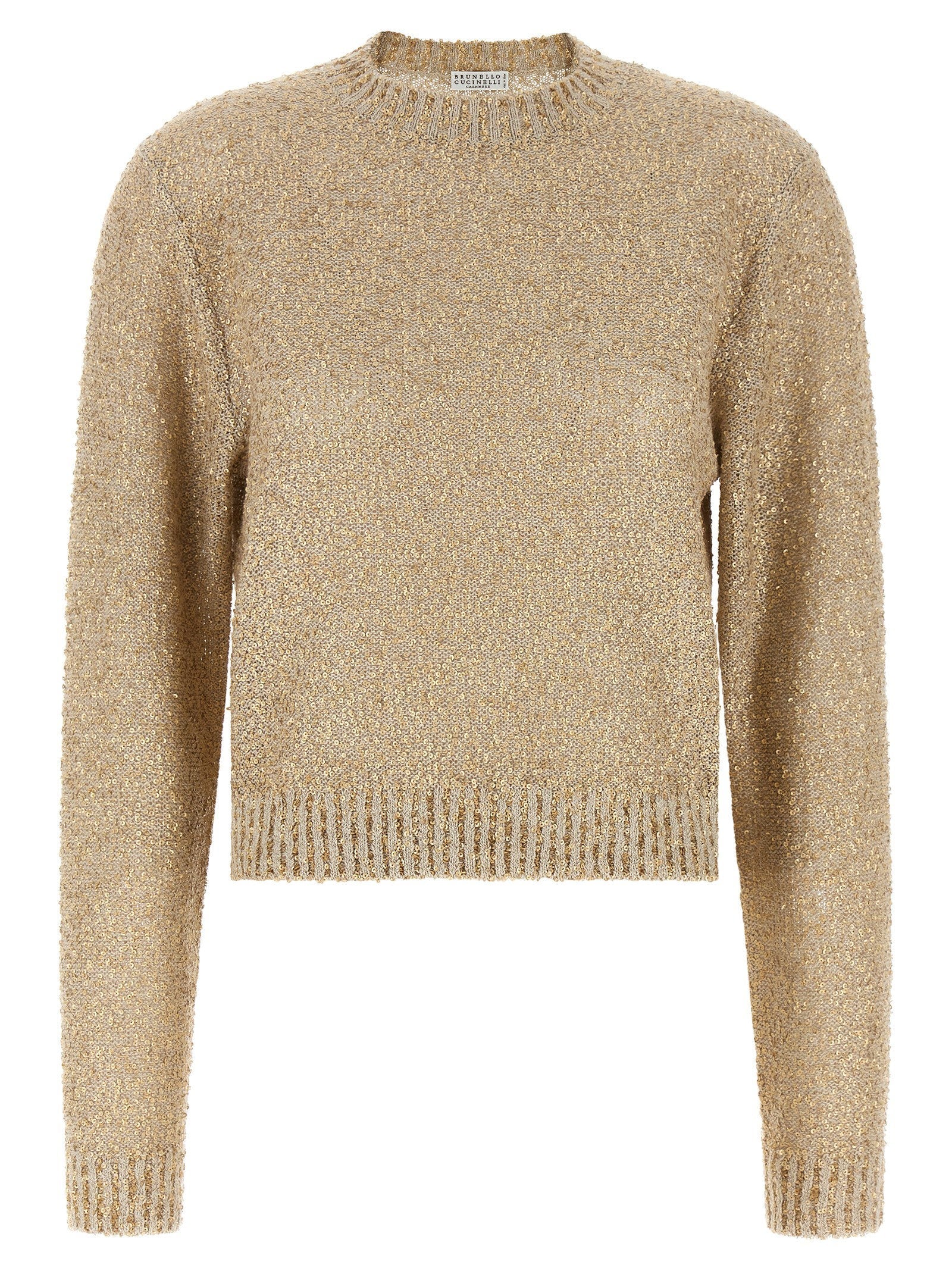 Brunello Cucinelli Micro Sequin Sweater — beige