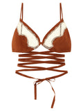 Maison Jejia Lace-Insert Triangle Bra Swimwear — Rust