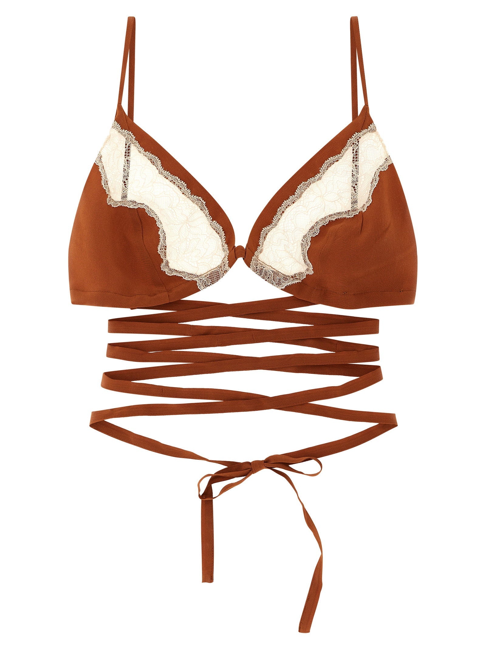 Maison Jejia Lace-Insert Triangle Bra Swimwear — Rust