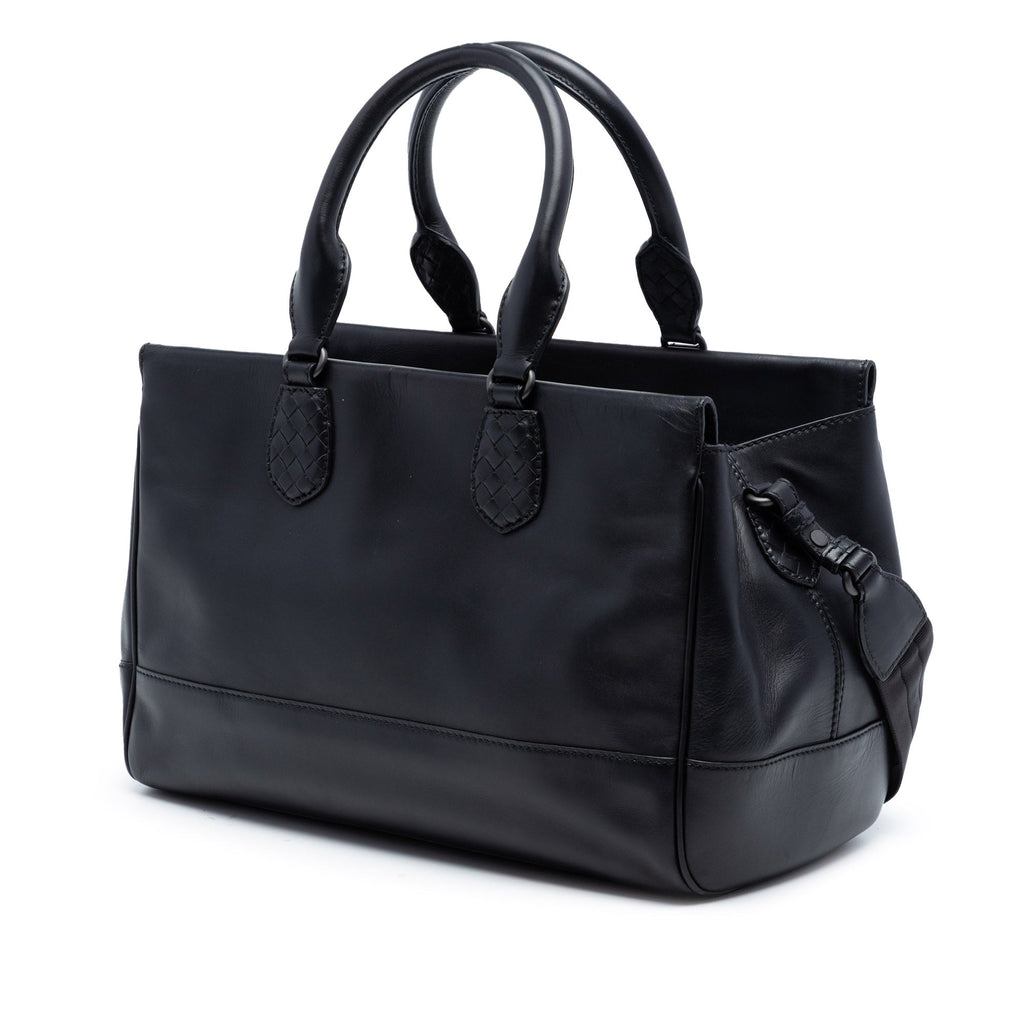 Intrecciato Trimmed Leather Ducale Top Handle Bag