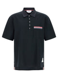 Thom Browne Honeycomb Cotton-Linen Blend Polo Shirt — Navy