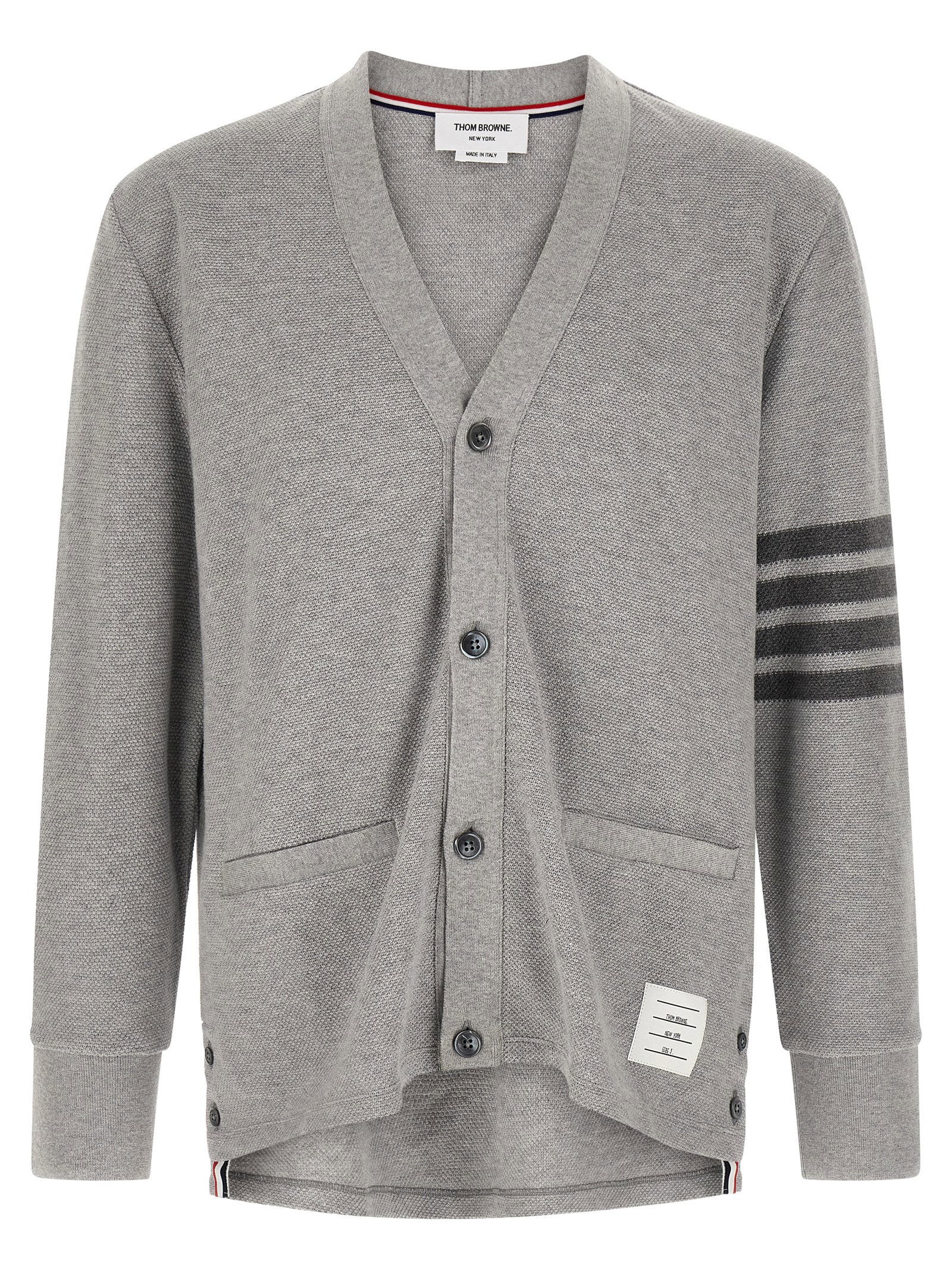 Thom Browne Honeycomb Cotton Cardigan — Gray