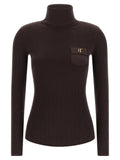 Elisabetta Franchi Ribbed Turtleneck Sweater — Brown