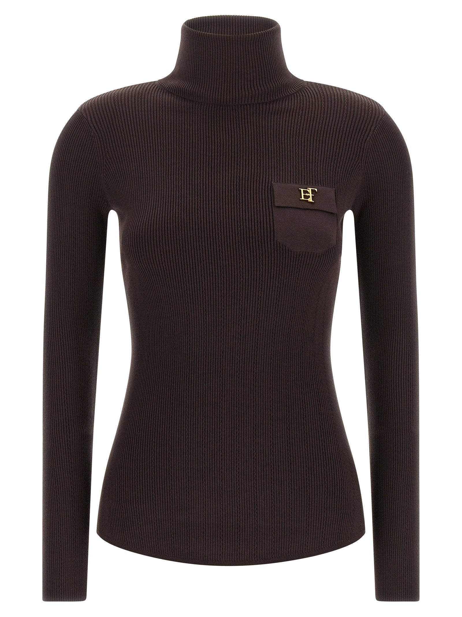 Elisabetta Franchi Ribbed Turtleneck Sweater — Brown